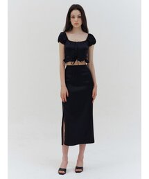 Black Satin Slit Long Skirt