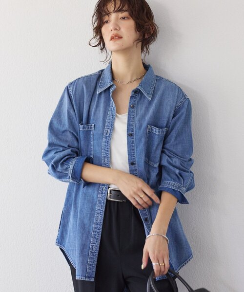 RIVE DROITE(リヴドロワ)の「【RIMH(リムエイチ)】ショルダーパッドロングシャツ(シャツ/ブラウス・レディース・サックスブルー/ブルー・FREE)」の1枚目の写真