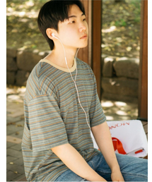 HAZZYS（ ヘジス）の「[HIS] Multi-stripe short sleeve t-shirt green（Tシャツ/カットソー）」