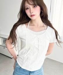 レイヤード風レースアップバレエコアTシャツ