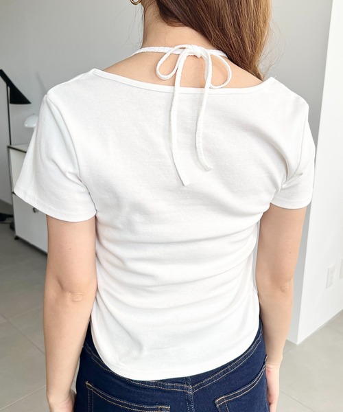 moment+（モーメントプラス）の「レイヤード風レースアップバレエコアTシャツ（Tシャツ/カットソー・レディース・ピンク/オフホワイト/ブラック・M）」の15枚目の写真
