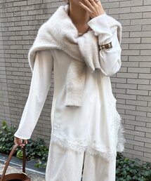 DouDou | ジョーゼットアシメレース切替ブラウス(シャツ/ブラウス)