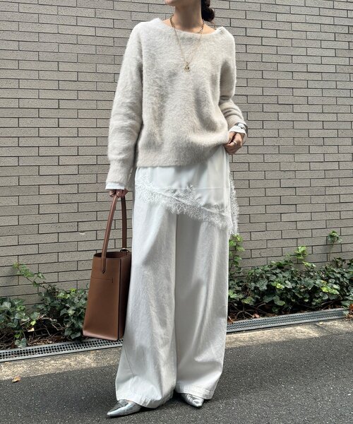 DouDou(ドゥドゥ)の「ジョーゼットアシメレース切替ブラウス(シャツ/ブラウス・レディース・ブラック/オフホワイト・FREE)」の3枚目の写真