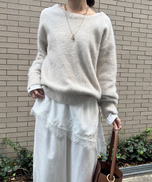 DouDou(ドゥドゥ)の「ジョーゼットアシメレース切替ブラウス(シャツ/ブラウス・レディース・ブラック/オフホワイト・FREE)」の9枚目の写真