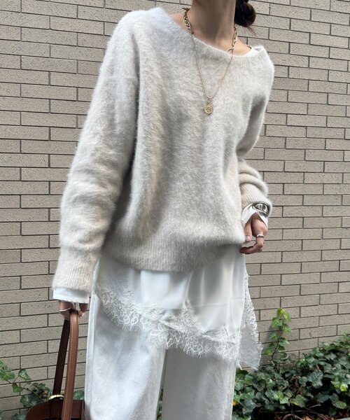 DouDou(ドゥドゥ)の「ジョーゼットアシメレース切替ブラウス(シャツ/ブラウス・レディース・ブラック/オフホワイト・FREE)」の10枚目の写真