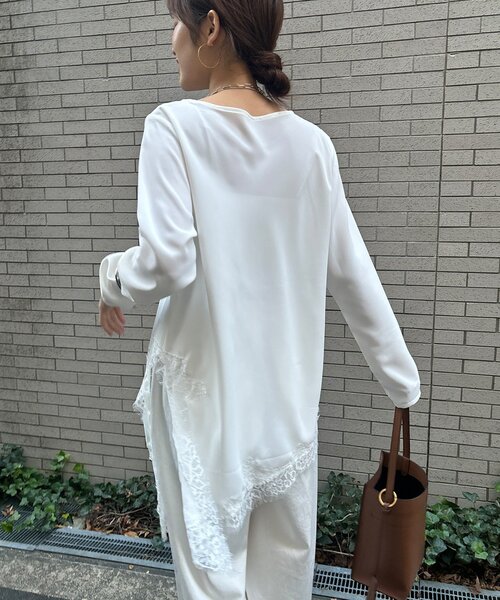 DouDou(ドゥドゥ)の「ジョーゼットアシメレース切替ブラウス(シャツ/ブラウス・レディース・ブラック/オフホワイト・FREE)」の15枚目の写真