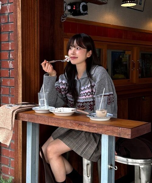 NONLOCAL(ノンローカル)の「Snowflake Jacquard Collar Wool Knit - Pink(ニット/セーター・レディース・その他・FREE)」の4枚目の写真