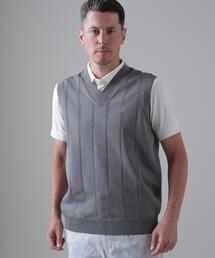 14G天竺×ケーブル Vネックニットベスト (MENS)
