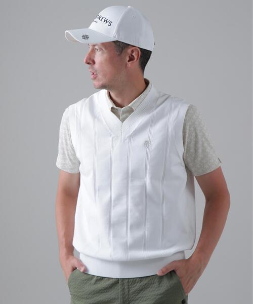 St ANDREWS(セントアンドリュース)の「14G天竺×ケーブル Vネックニットベスト (MENS)(ニット/セーター・メンズ・グレー/ホワイト/ブラック・L/LL/M)」の1枚目の写真