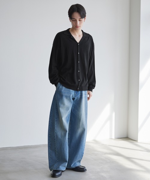 LUENNA(ルエナ)の「【LUENNA】Basic Open-Collar Shirt Cardigan / ベーシックオープンカラーシャツカーディガン(カーディガン/ボレロ・メンズ・ブラック/ブルー・L/M/S)」の18枚目の写真