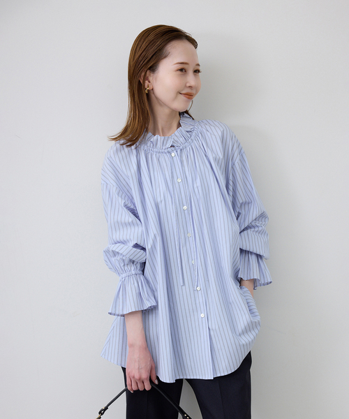 SLOBE IENA（スローブイエナ）の「《追加》タイプライターフリルブラウス（シャツ/ブラウス・レディース・ホワイト/グリーン/ブルー/ベージュ・FREE）」の4枚目の写真