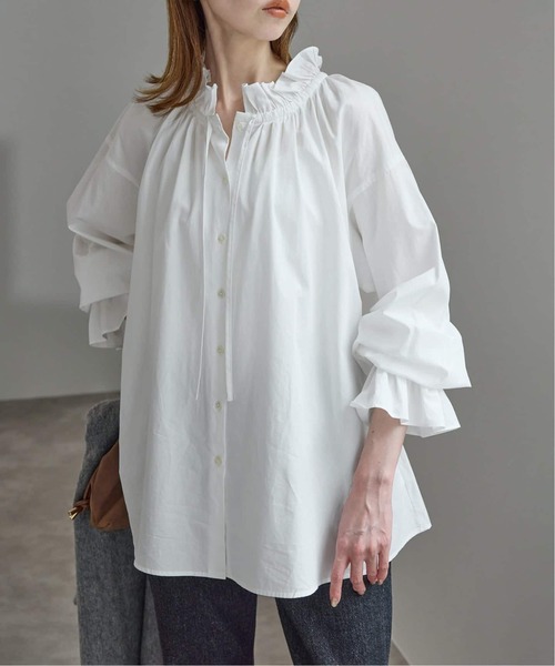 SLOBE IENA（スローブイエナ）の「《追加》タイプライターフリルブラウス（シャツ/ブラウス・レディース・ホワイト/グリーン/ブルー/ベージュ/イエロー・FREE）」の11枚目の写真