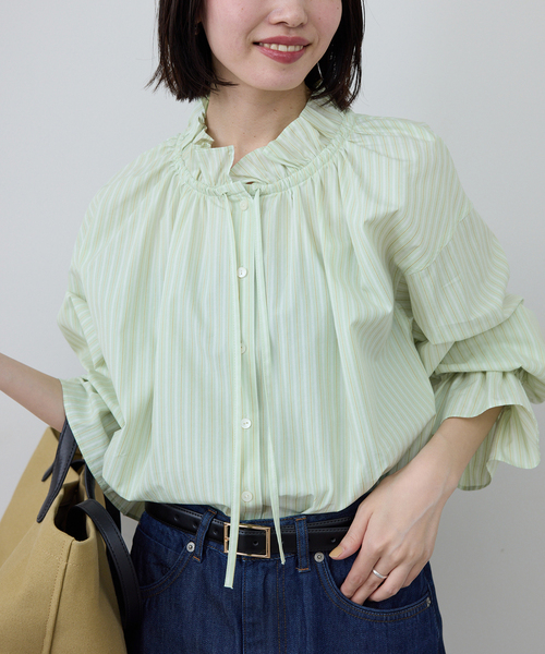 SLOBE IENA（スローブイエナ）の「《追加》タイプライターフリルブラウス（シャツ/ブラウス・レディース・ホワイト/グリーン/ブルー/ベージュ・FREE）」の6枚目の写真