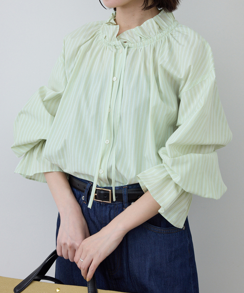 SLOBE IENA（スローブイエナ）の「《追加》タイプライターフリルブラウス（シャツ/ブラウス・レディース・ホワイト/グリーン/ブルー/ベージュ・FREE）」の7枚目の写真