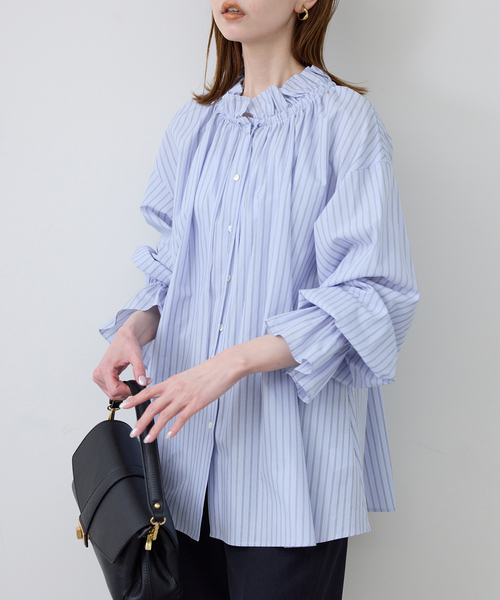 SLOBE IENA（スローブイエナ）の「《追加》タイプライターフリルブラウス（シャツ/ブラウス・レディース・ホワイト/グリーン/ブルー/ベージュ・FREE）」の14枚目の写真