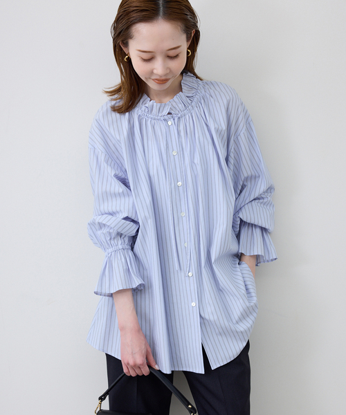 SLOBE IENA（スローブイエナ）の「《追加》タイプライターフリルブラウス（シャツ/ブラウス・レディース・ホワイト/グリーン/ブルー/ベージュ・FREE）」の15枚目の写真