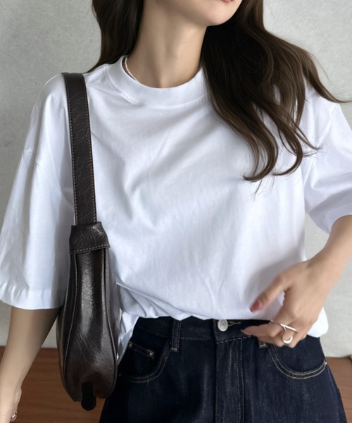 Eclat one(エクラワン)の「【Eclat one】クルーネック ドロップショルダー 半袖 カットソー(Tシャツ/カットソー・レディース・ブルー/グレー/ブラック/ホワイト・FREE)」の1枚目の写真