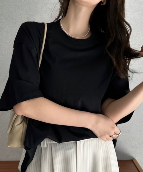 Eclat one(エクラワン)の「【Eclat one】クルーネック ドロップショルダー 半袖 カットソー(Tシャツ/カットソー・レディース・ブルー/グレー/ブラック/ホワイト・FREE)」の2枚目の写真