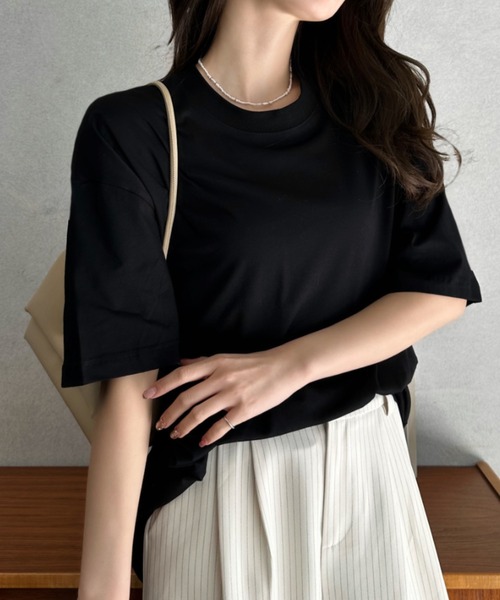 Eclat one(エクラワン)の「【Eclat one】クルーネック ドロップショルダー 半袖 カットソー(Tシャツ/カットソー・レディース・ブルー/グレー/ブラック/ホワイト・FREE)」の9枚目の写真