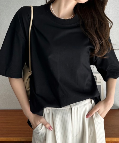 Eclat one(エクラワン)の「【Eclat one】クルーネック ドロップショルダー 半袖 カットソー(Tシャツ/カットソー・レディース・ブルー/グレー/ブラック/ホワイト・FREE)」の11枚目の写真
