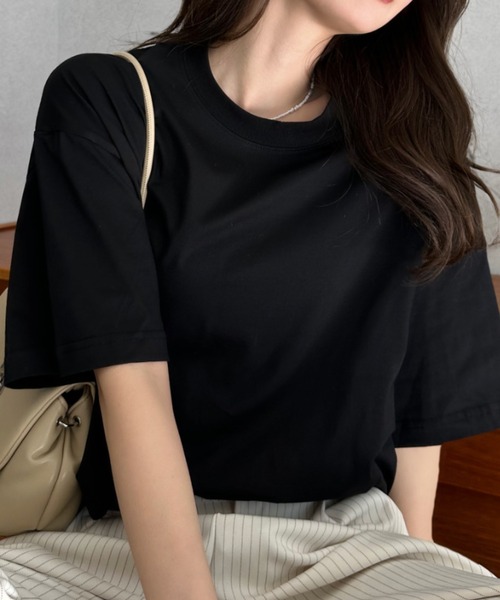 Eclat one(エクラワン)の「【Eclat one】クルーネック ドロップショルダー 半袖 カットソー(Tシャツ/カットソー・レディース・ブルー/グレー/ブラック/ホワイト・FREE)」の8枚目の写真