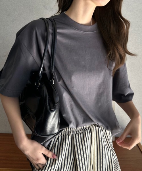 Eclat one(エクラワン)の「【Eclat one】クルーネック ドロップショルダー 半袖 カットソー(Tシャツ/カットソー・レディース・ブルー/グレー/ブラック/ホワイト・FREE)」の19枚目の写真