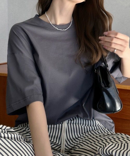 Eclat one(エクラワン)の「【Eclat one】クルーネック ドロップショルダー 半袖 カットソー(Tシャツ/カットソー・レディース・ブルー/グレー/ブラック/ホワイト・FREE)」の18枚目の写真