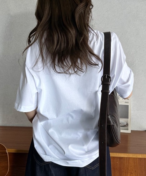 Eclat one(エクラワン)の「【Eclat one】クルーネック ドロップショルダー 半袖 カットソー(Tシャツ/カットソー・レディース・ブルー/グレー/ブラック/ホワイト・FREE)」の6枚目の写真
