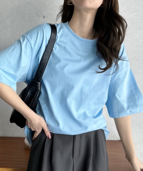 Eclat one(エクラワン)の「【Eclat one】クルーネック ドロップショルダー 半袖 カットソー(Tシャツ/カットソー・レディース・ブルー/グレー/ブラック/ホワイト・FREE)」の13枚目の写真