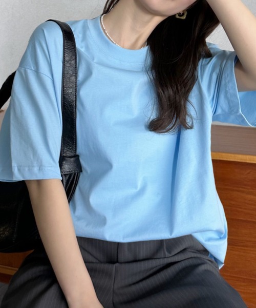 Eclat one(エクラワン)の「【Eclat one】クルーネック ドロップショルダー 半袖 カットソー(Tシャツ/カットソー・レディース・ブルー/グレー/ブラック/ホワイト・FREE)」の15枚目の写真