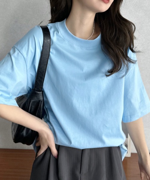 Eclat one(エクラワン)の「【Eclat one】クルーネック ドロップショルダー 半袖 カットソー(Tシャツ/カットソー・レディース・ブルー/グレー/ブラック/ホワイト・FREE)」の16枚目の写真