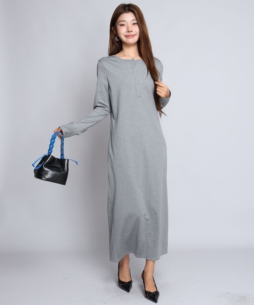 by LEGNA（バイレグナ）の「【選べる丈感】リブマキシヘンリーネックワンピース（ワンピース・レディース・グレイッシュベージュ/ブラック/ダークグレー/杢グレー・L-Regular/M-Regular/L-Short/M-Short/L-Long/M-Long）」の12枚目の写真