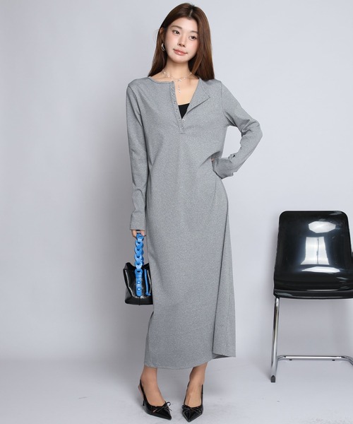 by LEGNA（バイレグナ）の「【選べる丈感】リブマキシヘンリーネックワンピース（ワンピース・レディース・グレイッシュベージュ/ブラック/ダークグレー/杢グレー・L-Regular/M-Regular/L-Short/M-Short/L-Long/M-Long）」の13枚目の写真