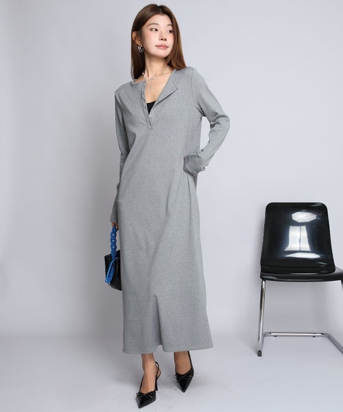 by LEGNA（バイレグナ）の「【選べる丈感】リブマキシヘンリーネックワンピース（ワンピース・レディース・グレイッシュベージュ/ブラック/ダークグレー/杢グレー・L-Regular/M-Regular/L-Short/M-Short/L-Long/M-Long）」の14枚目の写真