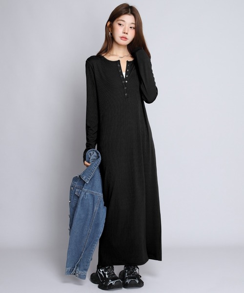 by LEGNA（バイレグナ）の「【選べる丈感】リブマキシヘンリーネックワンピース（ワンピース・レディース・グレイッシュベージュ/ブラック/ダークグレー/杢グレー・L-Regular/M-Regular/L-Short/M-Short/L-Long/M-Long）」の19枚目の写真