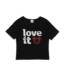 ヴィンテージチェックハートショート半袖Tシャツ(ブラック)