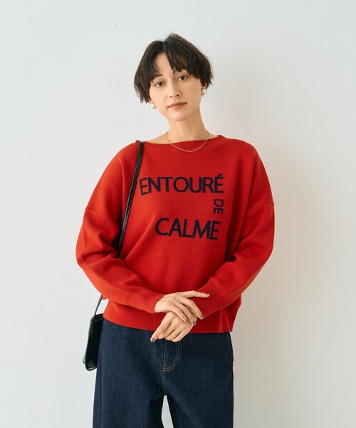 EMMA ROUGE VIF(エマルージュヴィフ)の「【2026SS新作】ジャガードロゴニット ENTOURE DE CALME/春服/レイヤードトップス/ボートネック/手洗い可能/大人カジュアル(ニット/セーター・レディース・ベージュ/レッド/サックスブルー・フリー)」の22枚目の写真