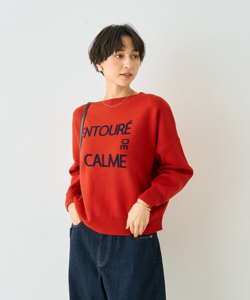 EMMA ROUGE VIF(エマルージュヴィフ)の「【2026SS新作】ジャガードロゴニット ENTOURE DE CALME/春服/レイヤードトップス/ボートネック/手洗い可能/大人カジュアル(ニット/セーター・レディース・ベージュ/レッド/サックスブルー・フリー)」の20枚目の写真