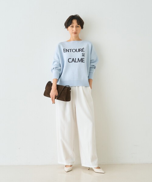 EMMA ROUGE VIF(エマルージュヴィフ)の「【2026SS新作】ジャガードロゴニット ENTOURE DE CALME/春服/レイヤードトップス/ボートネック/手洗い可能/大人カジュアル(ニット/セーター・レディース・ベージュ/レッド/サックスブルー・フリー)」の14枚目の写真
