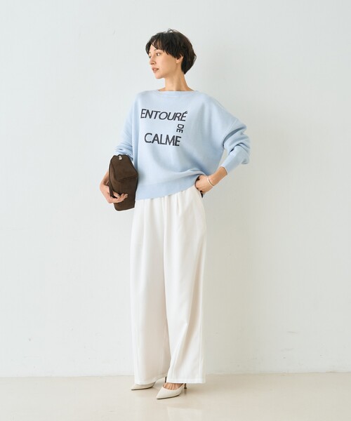 EMMA ROUGE VIF(エマルージュヴィフ)の「【2026SS新作】ジャガードロゴニット ENTOURE DE CALME/春服/レイヤードトップス/ボートネック/手洗い可能/大人カジュアル(ニット/セーター・レディース・ベージュ/レッド/サックスブルー・フリー)」の12枚目の写真