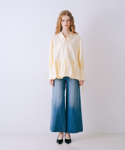SELFIST(セルフィスト)の「バルーンシャツブラウス 袖リボン バルーン裾 チュニック シャツ襟 春服(シャツ/ブラウス・レディース・イエロー/ブルー/オフホワイト・フリー)」の16枚目の写真