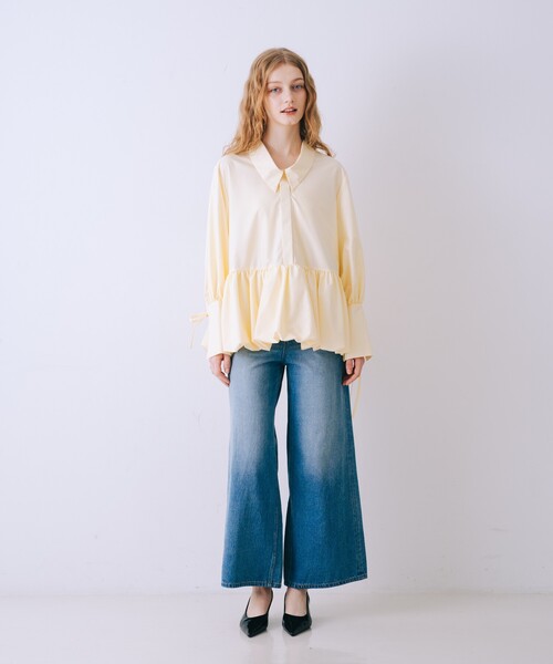 SELFIST(セルフィスト)の「バルーンシャツブラウス 袖リボン バルーン裾 チュニック シャツ襟 春服(シャツ/ブラウス・レディース・イエロー/ブルー/オフホワイト・フリー)」の17枚目の写真
