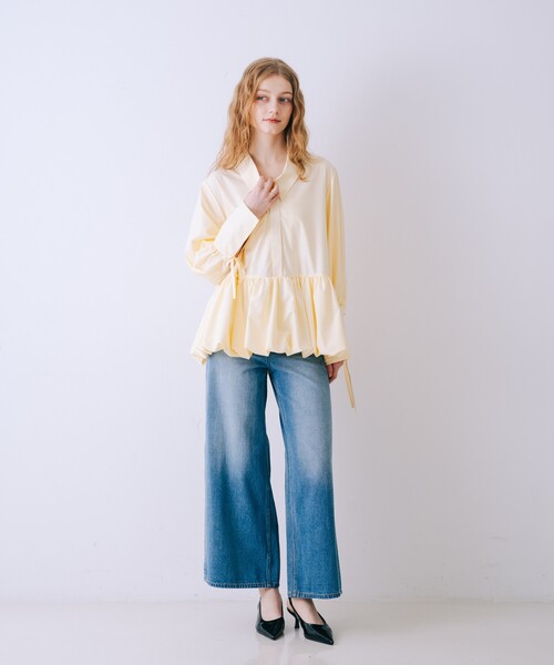 SELFIST(セルフィスト)の「バルーンシャツブラウス 袖リボン バルーン裾 チュニック シャツ襟 春服(シャツ/ブラウス・レディース・イエロー/ブルー/オフホワイト・フリー)」の18枚目の写真
