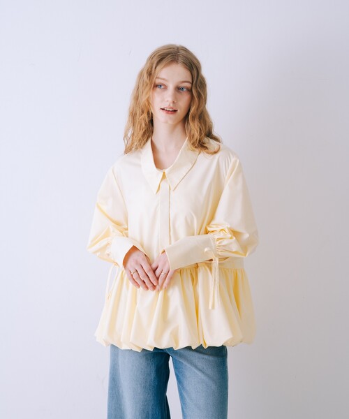 SELFIST(セルフィスト)の「バルーンシャツブラウス 袖リボン バルーン裾 チュニック シャツ襟 春服(シャツ/ブラウス・レディース・イエロー/ブルー/オフホワイト・フリー)」の9枚目の写真