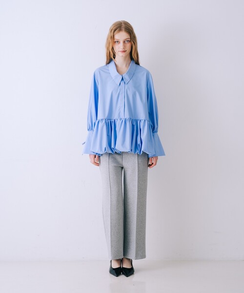 SELFIST(セルフィスト)の「バルーンシャツブラウス 袖リボン バルーン裾 チュニック シャツ襟 春服(シャツ/ブラウス・レディース・イエロー/ブルー/オフホワイト・フリー)」の5枚目の写真