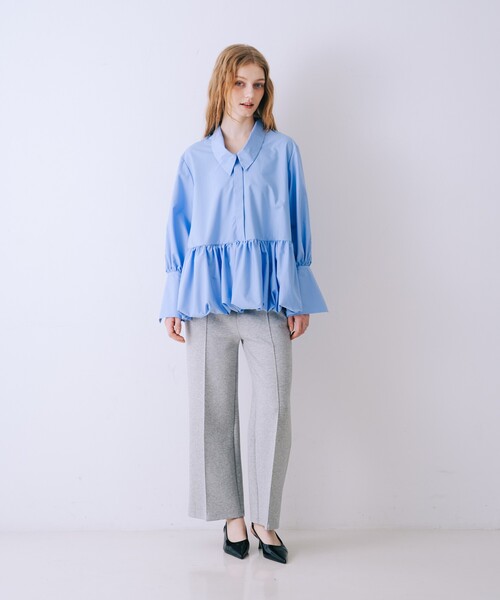SELFIST(セルフィスト)の「バルーンシャツブラウス 袖リボン バルーン裾 チュニック シャツ襟 春服(シャツ/ブラウス・レディース・イエロー/ブルー/オフホワイト・フリー)」の6枚目の写真