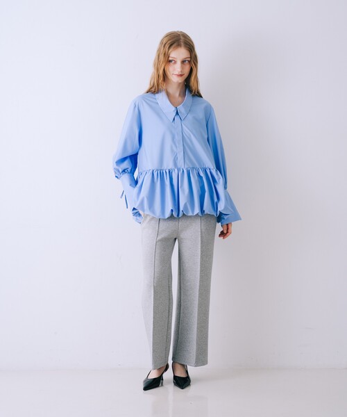 SELFIST(セルフィスト)の「バルーンシャツブラウス 袖リボン バルーン裾 チュニック シャツ襟 春服(シャツ/ブラウス・レディース・イエロー/ブルー/オフホワイト・フリー)」の7枚目の写真