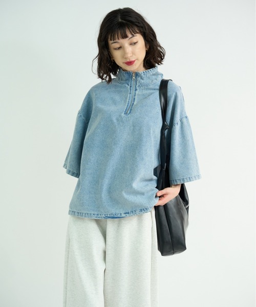 A.D.C.L.（エーディーシーエル）の「ハーフジップ デニム オーバーサイズ プルオーバー（シャツ/ブラウス・レディース・ブルー/サックスブルー・L/M）」の8枚目の写真