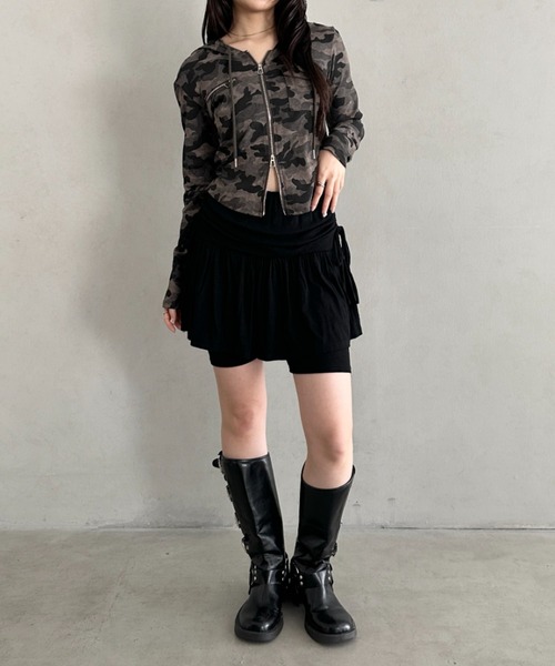 Bamm(バム)の「サイドギャザーリボンレイヤードスカートレギンス(その他パンツ・レディース・チャコールグレー/グレー/ブラック・FREE)」の10枚目の写真