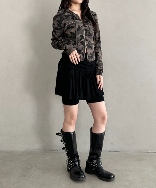 Bamm(バム)の「サイドギャザーリボンレイヤードスカートレギンス(その他パンツ・レディース・チャコールグレー/グレー/ブラック・FREE)」の5枚目の写真